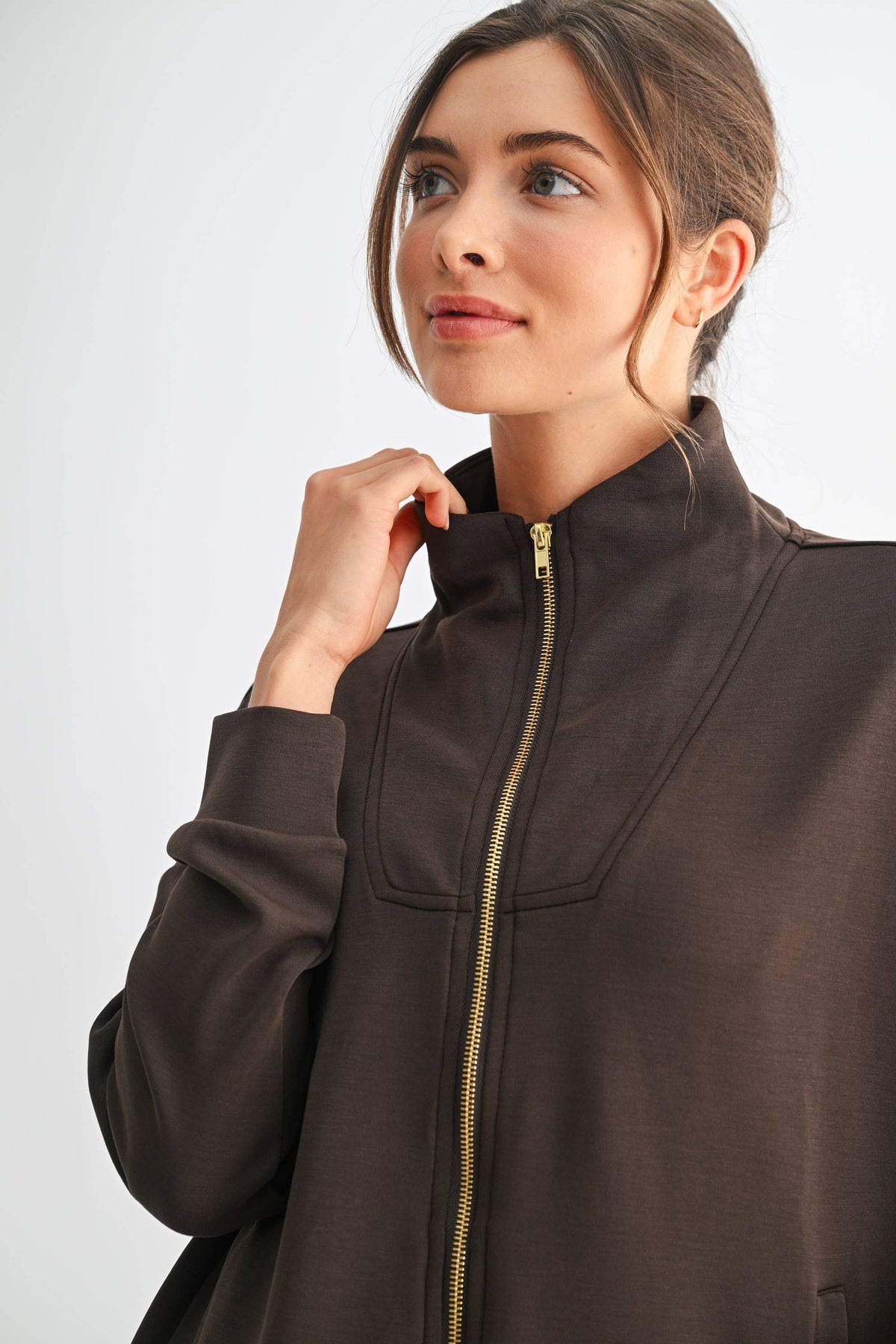 Mono B Laguna Gold Trim Scuba Zip-Up Jacket