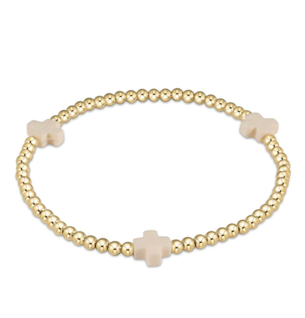 Enewton Extends Signature Cross Gold Pattern 3mm Bead Bracelet - Off-White