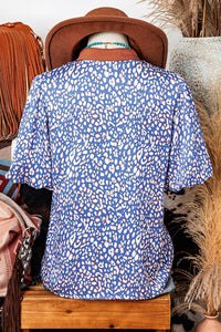 Mae Leopard Print Spot Contrast Half Puff Sleeve Shirt