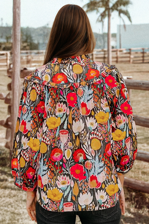 Louisa Floral Puff Sleeve Tied Neck Blouse