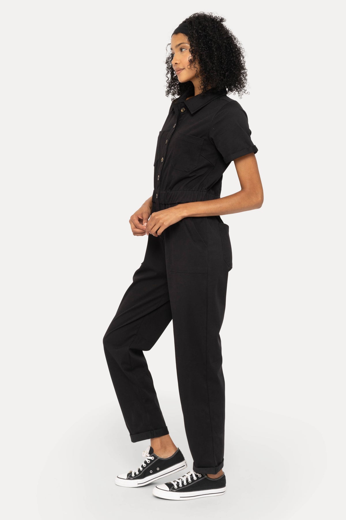 Mono B Short Sleeve Utility Style Jumpsuit