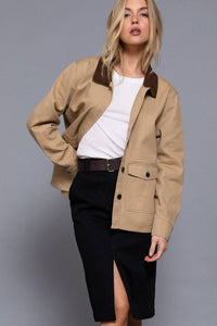 Long Sleeve Corduroy Collar Cotton Twill Work Jacket