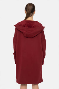 Mono B Longline Hoodie Cardigan with Fleece Lining - Red Velvet