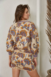 Jacquard Knit V-Neck Cardigan