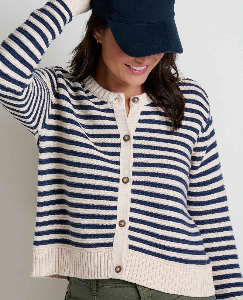 Toad & Co Bianca Crew Cardigan  - True Navy Stipe