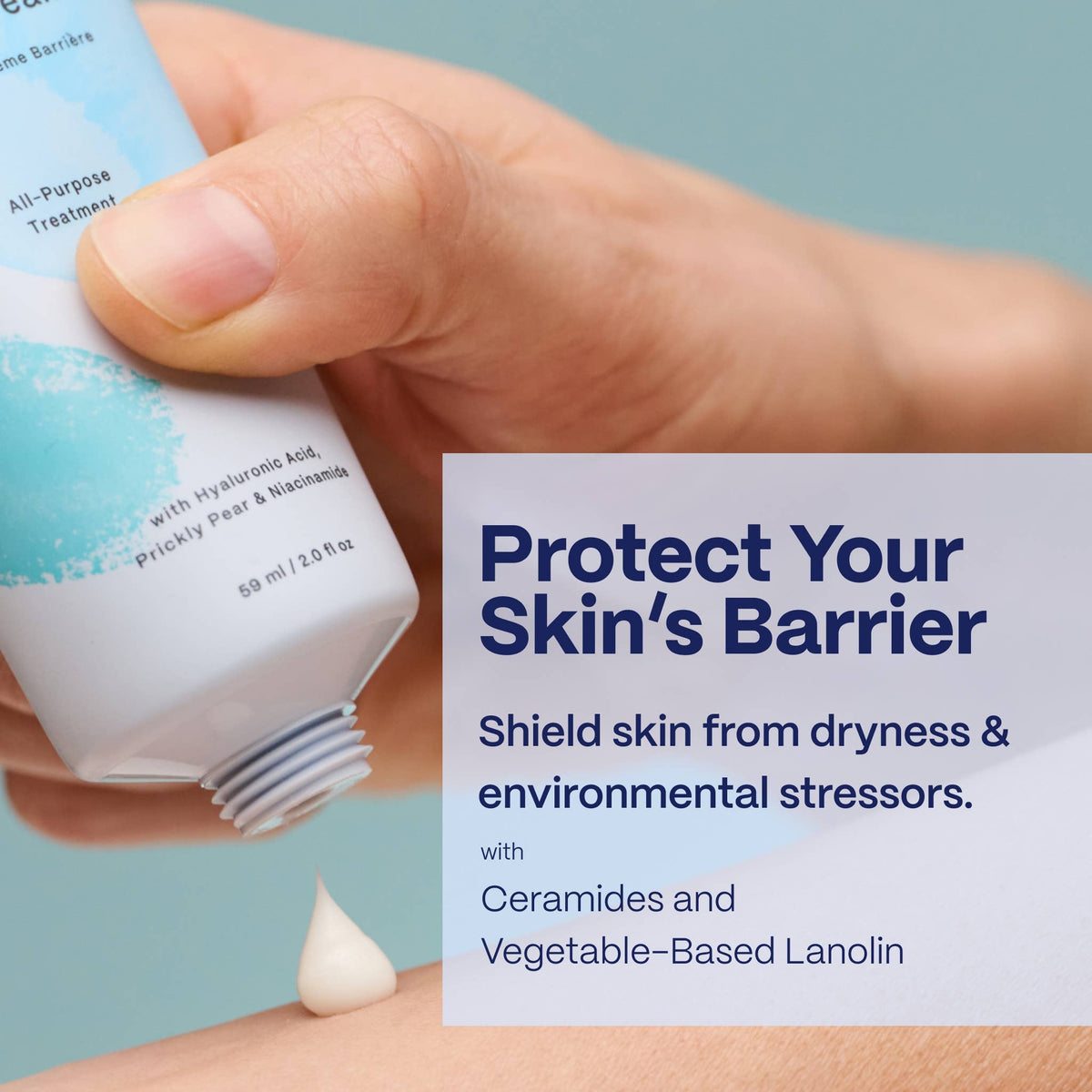 Hand applying cream to skin with text about protecting skin barrier