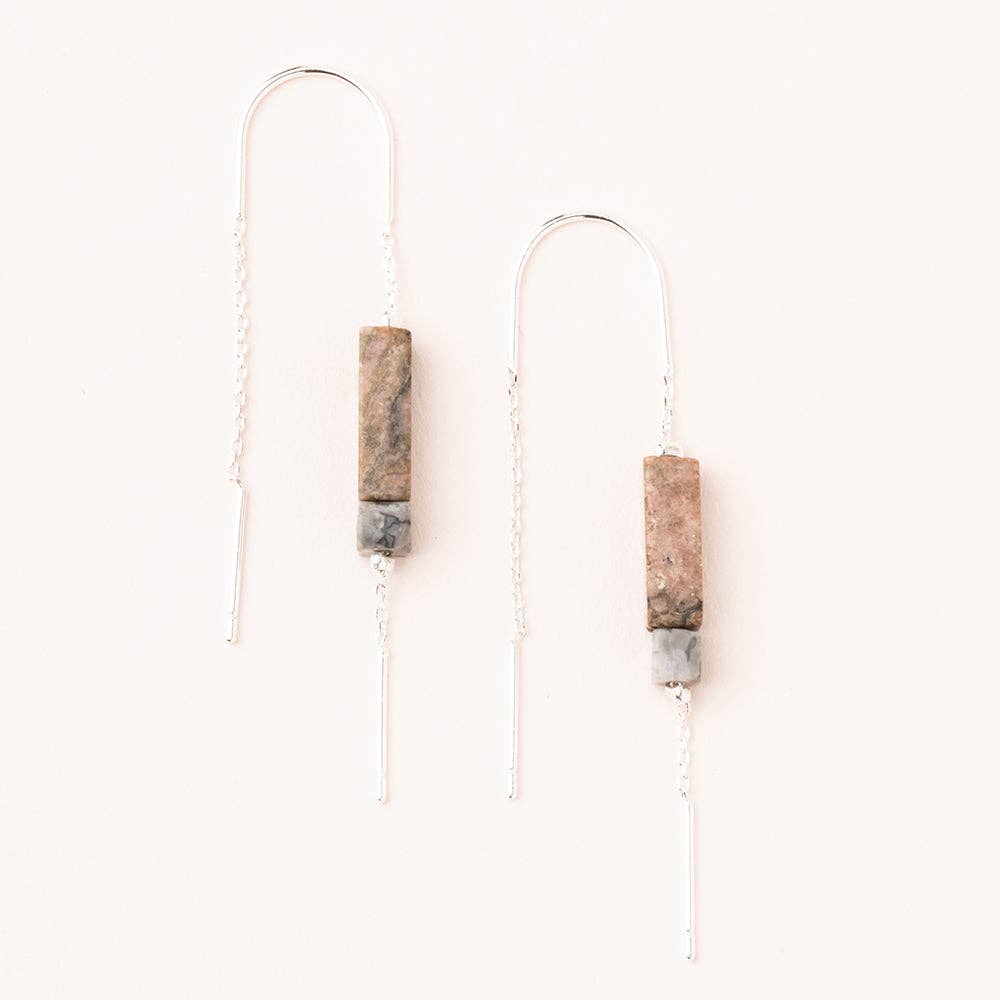 Scout Rectangle Stone Earring - Rhodonite/Black/Silver