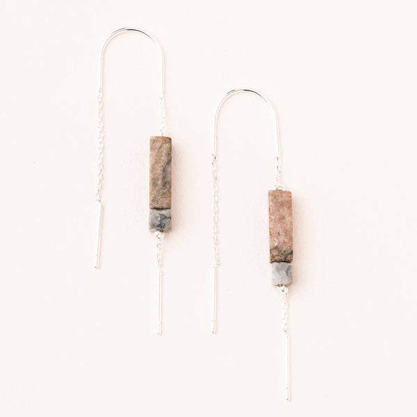 Scout Rectangle Stone Earring - Rhodonite/Black/Silver