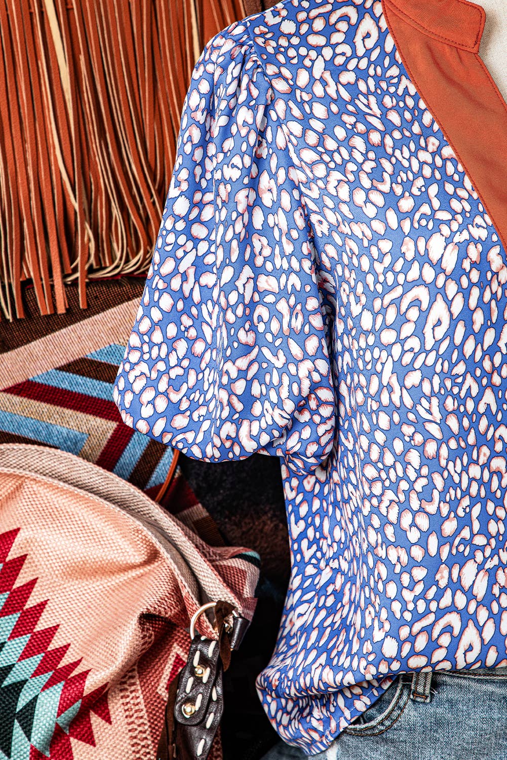 Mae Leopard Print Spot Contrast Half Puff Sleeve Shirt