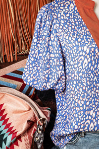 Mae Leopard Print Spot Contrast Half Puff Sleeve Shirt