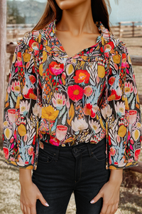 Louisa Floral Puff Sleeve Tied Neck Blouse