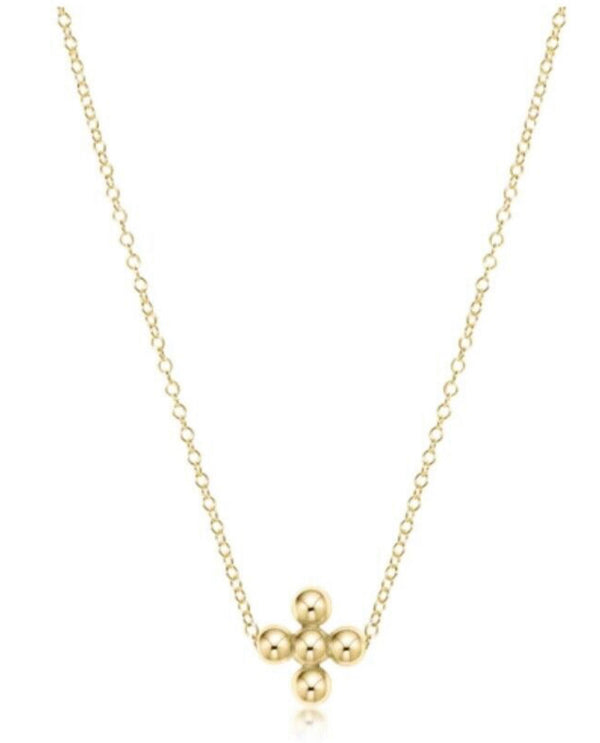 Enewton 16” Necklace - Classic Beaded Signature Cross Gold Charm - 4mm Bead