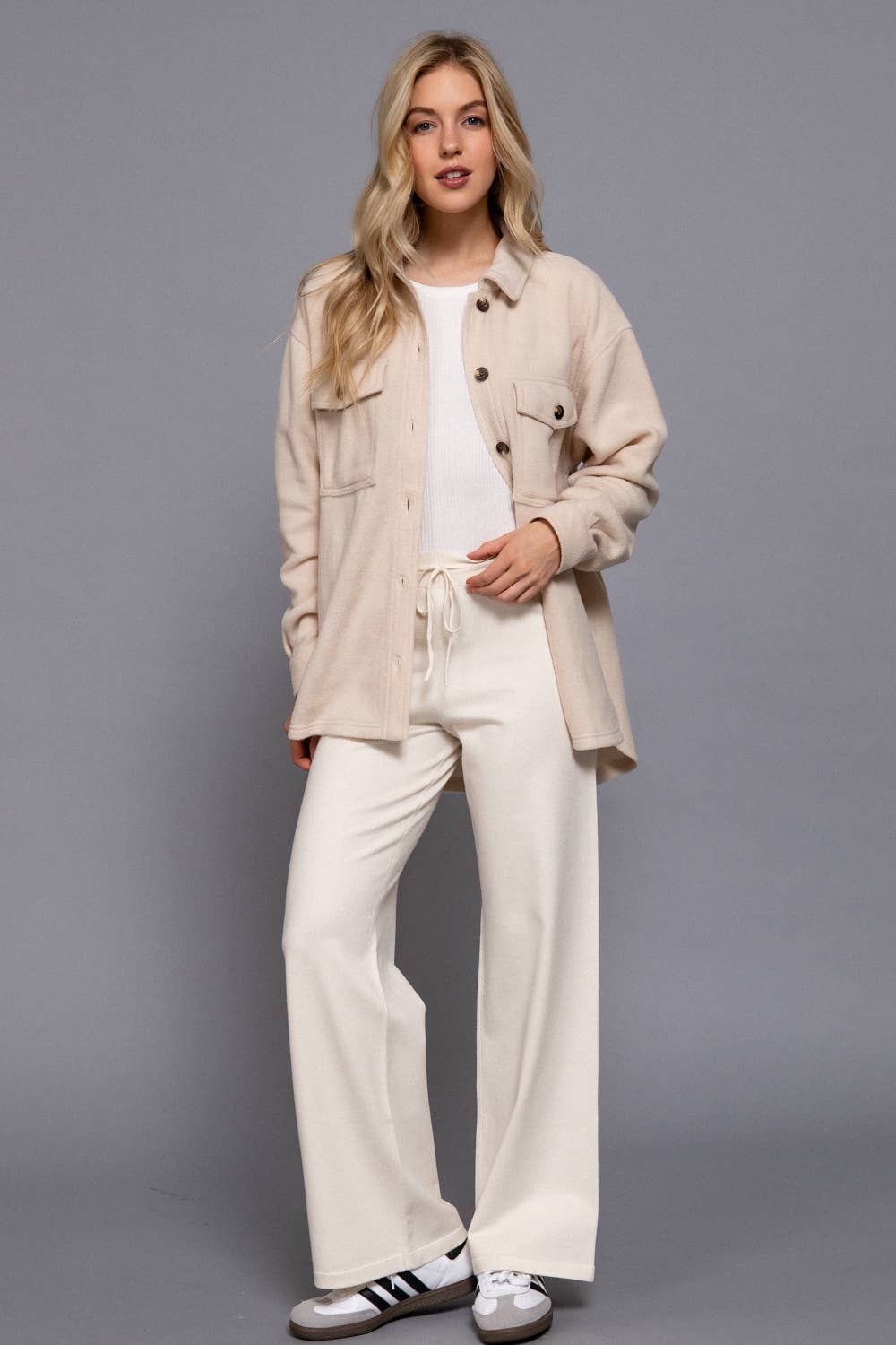 Long Sleeve Notched Collar Fleece Jacket