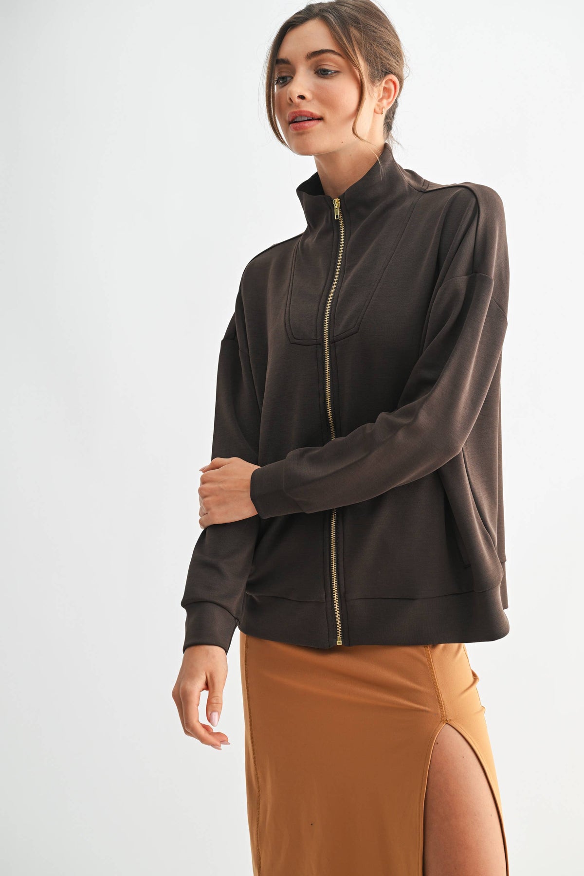 Mono B Laguna Gold Trim Scuba Zip-Up Jacket