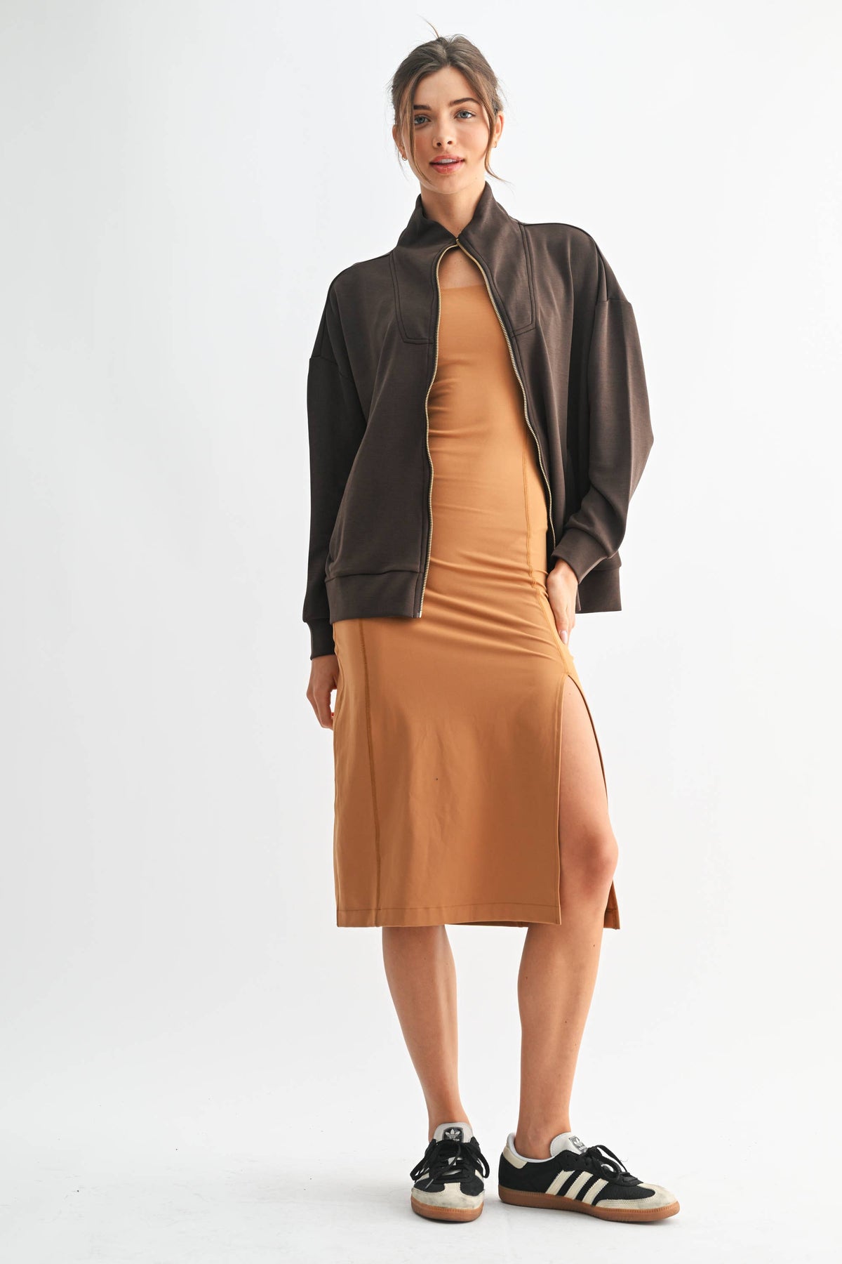 Mono B Laguna Gold Trim Scuba Zip-Up Jacket