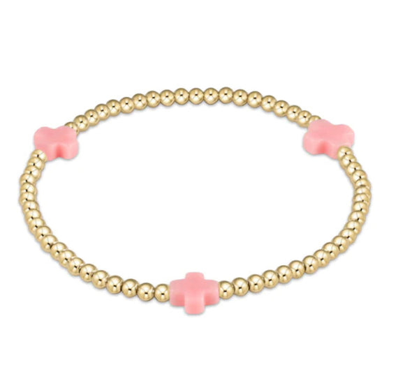 Enewton Signature Cross Gold Pattern 3mm Bead Bracelet - Pink