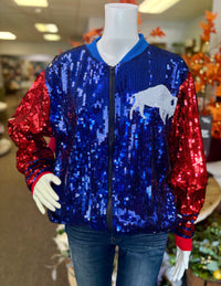 Buffalo Bills Sequin Bomber Jacket - Red & Blue