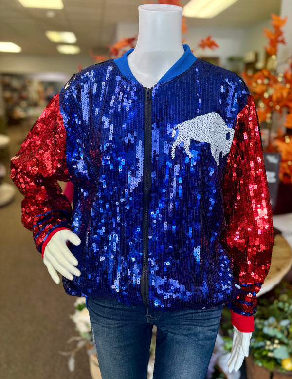 Buffalo Bills Sequin Bomber Jacket - Red & Blue
