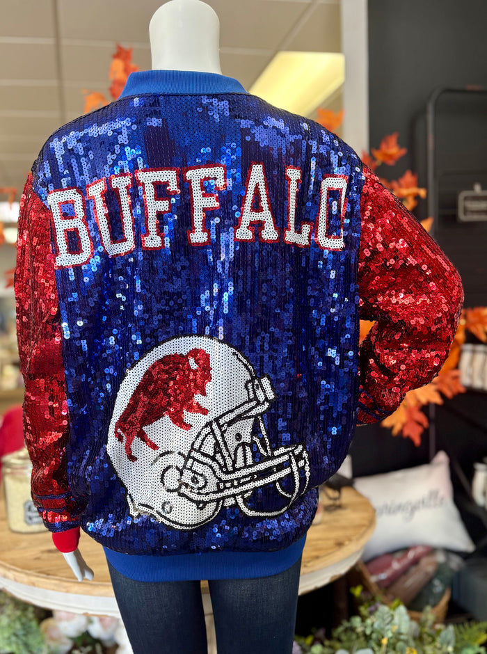 Buffalo Bills Sequin Bomber Jacket - Red & Blue