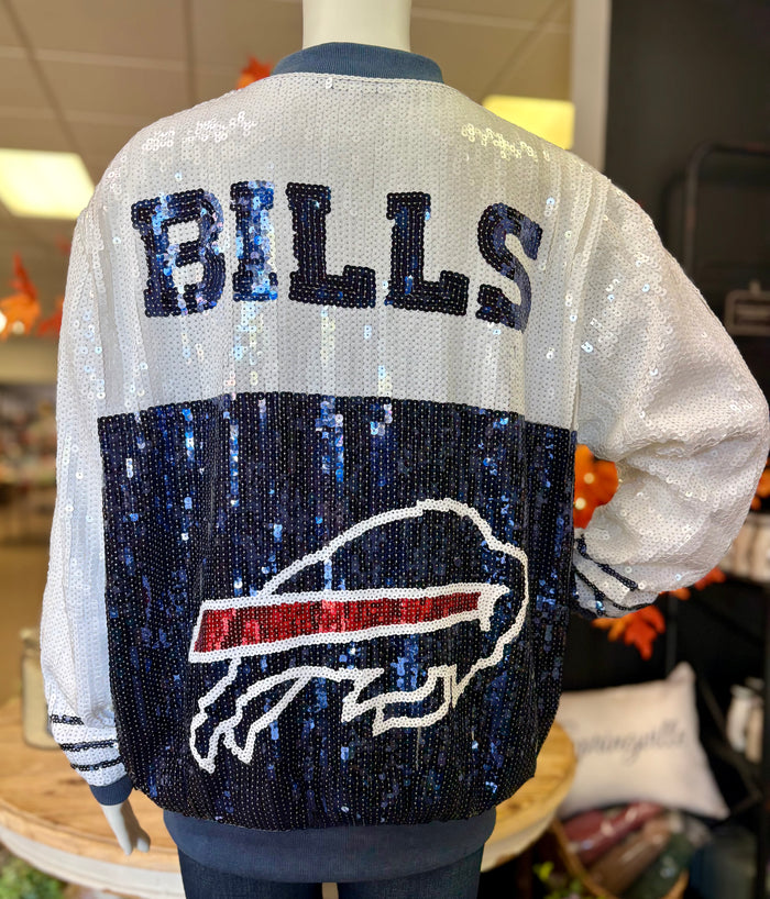 Buffalo Bills Sequin Bomber Jacket - Blue & White