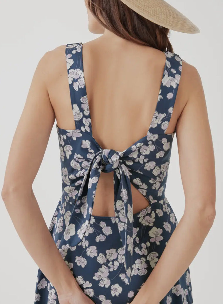 Fit & Glare Tie-Back Dress - French Navy Shoreline Floral