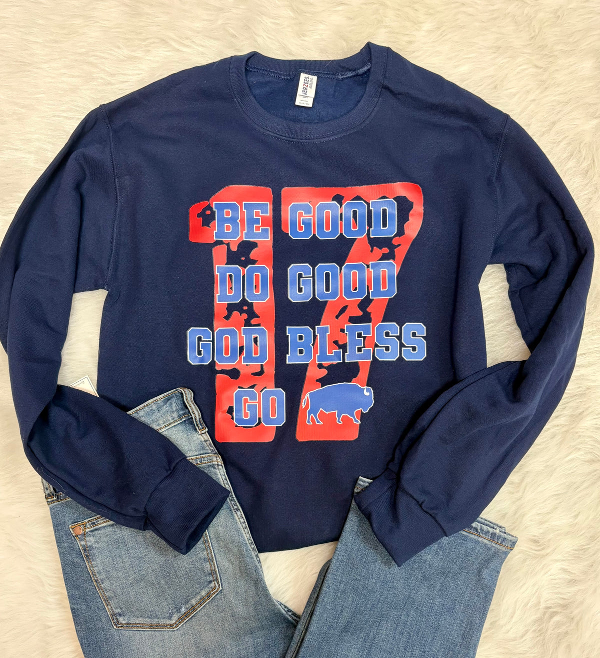 Be Good - Do Good - God Bless - Go Bills Navy Sweatshirt