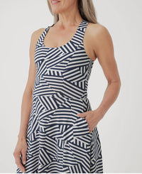 Pact Fit & Flare Open Back Maxi Dress - Cool Mixed Stripe