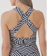 Pact Fit & Flare Open Back Maxi Dress - Cool Mixed Stripe