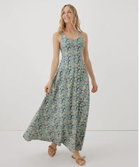 Pact Fit & Flare Open Back Maxi Dress - Shadow Floral Spruce