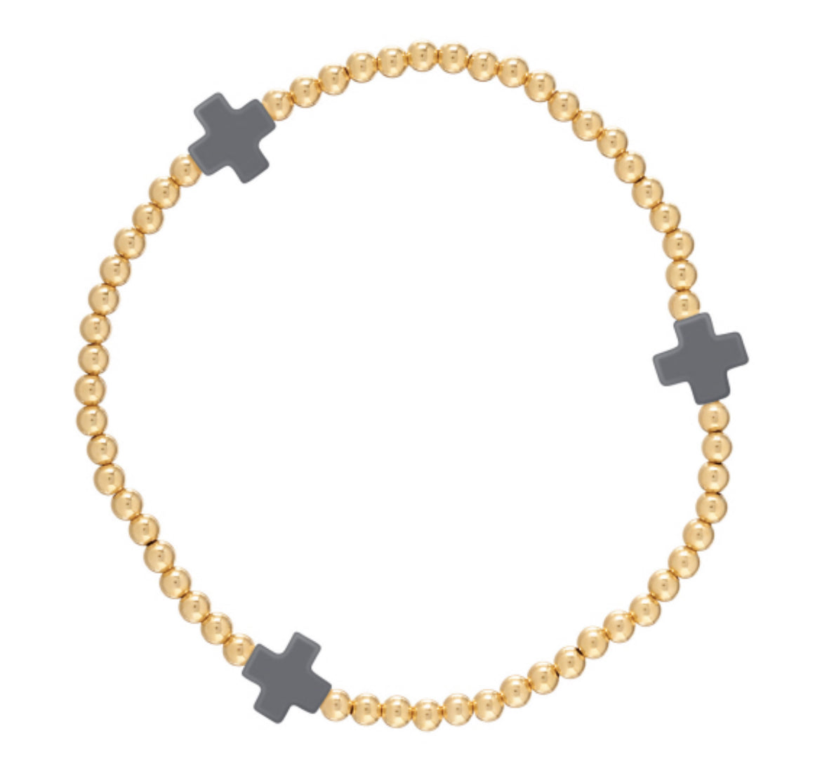 Enewton Signature Cross Gold Pattern 3mm Bead Bracelet - Charcoal