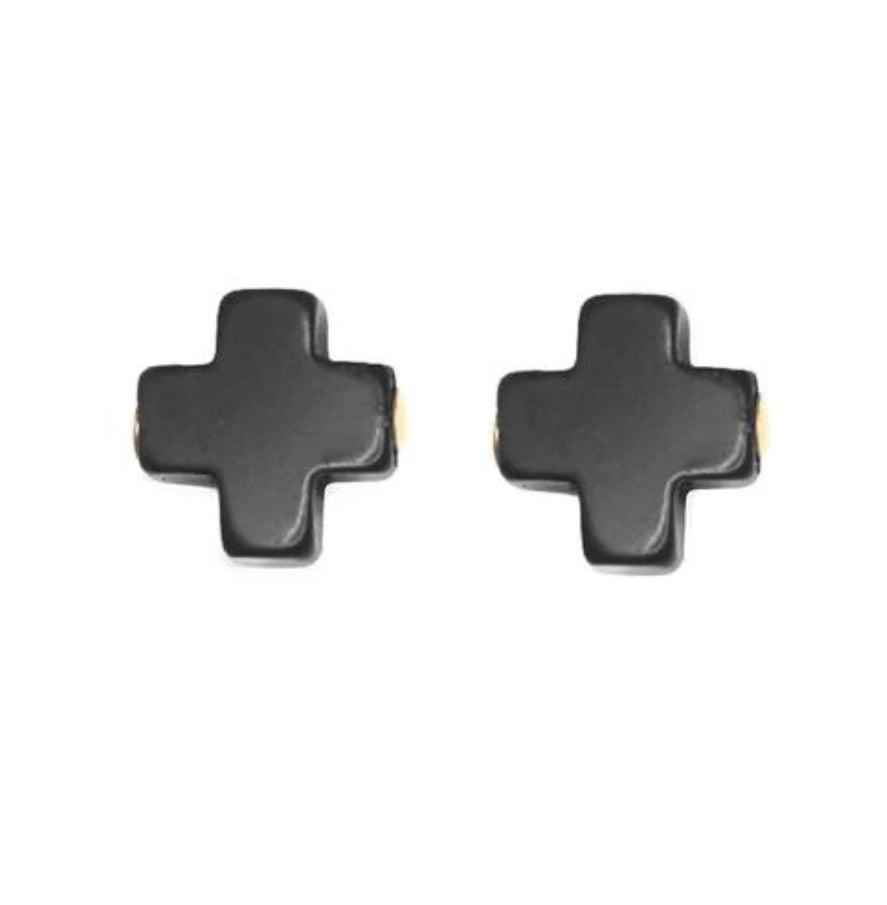 Enewton Signature Cross Stud Earrings - Onyx