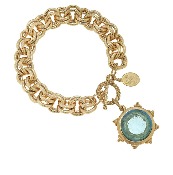Susan Shaw Venetian Glass Intaglio Coin Gold Chain Bracelet
