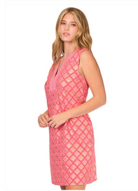 Cabana Life Coral Metallic Embroidered Sleeveless Tunic Dress