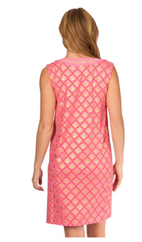 Cabana Life Coral Metallic Embroidered Sleeveless Tunic Dress