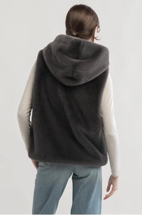 Look By M Zip Up Fur Hooded Vest