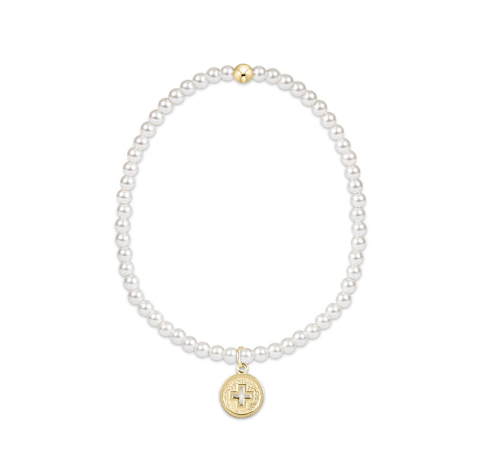 Enewton - Classic Pearl 3mm Bead Bracelet - Signature Cross Gold Disc