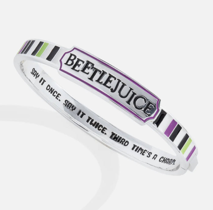 Wristband with 'Beetlejuice' text and design on a white background