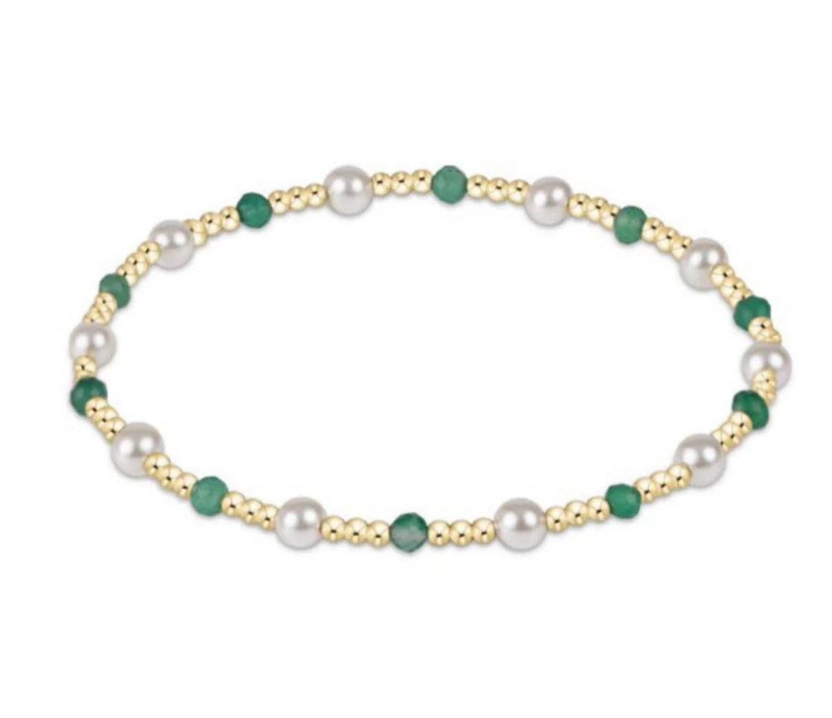 Necklace with pearls and green beads on a white background