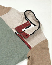 Color-blocked hoodie with a red pouch on a white background