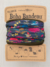 Boho Bandeau fleece product with floral pattern on a cardboard packaging