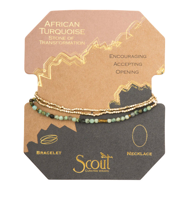 Scout Delicate Stone Wrap Bracelet / Necklace - African Turquoise - Stone of Transformation