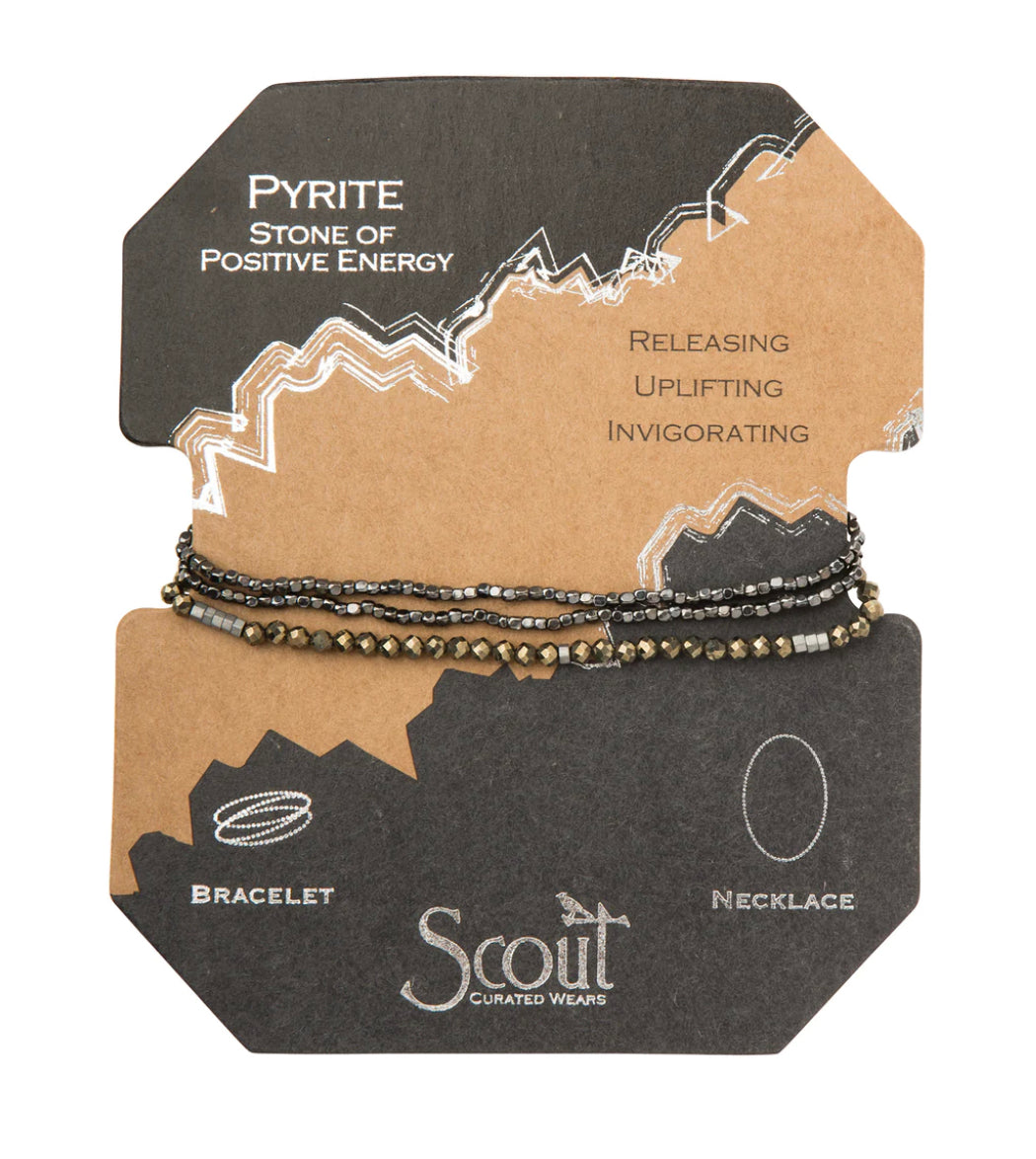 Scout Delicate Stone Wrap Bracelet / Necklace - Pyrite - Stone of Positive Energy