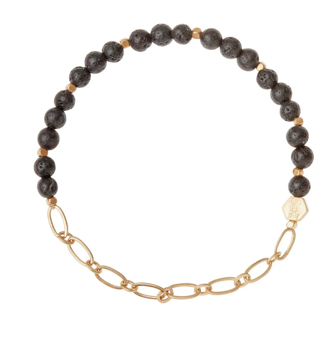 Scout Mini Stone w/Chain Stacking Bracelet - Lava/Gold