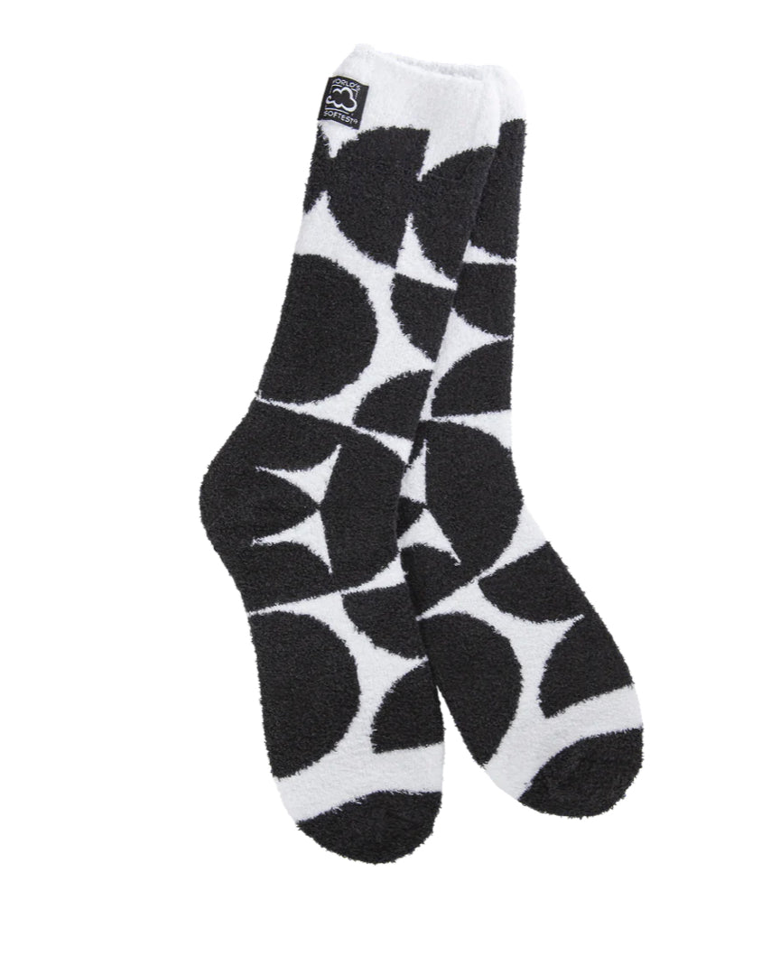 World’s Softest Socks Cozy Cali Crew - Geo B/W