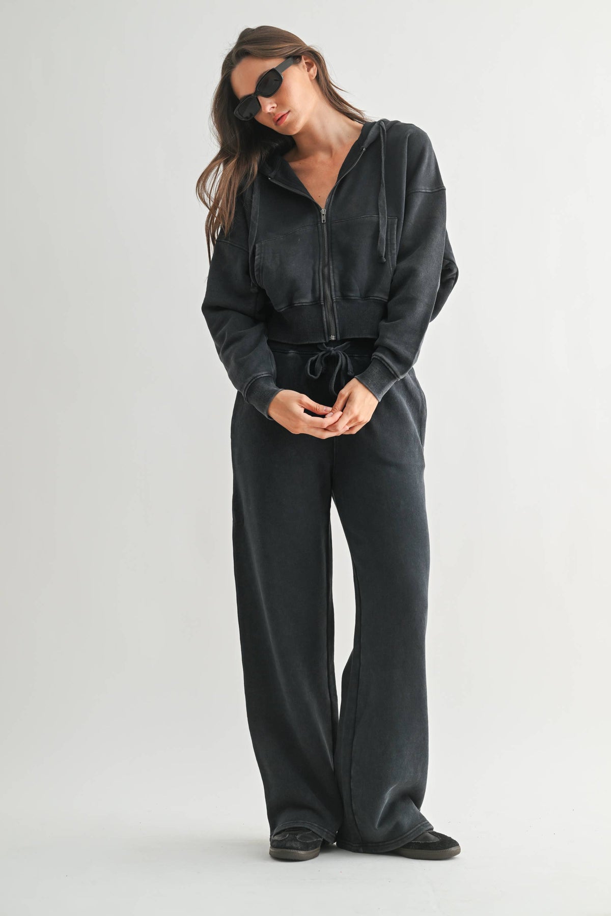Mineral Wash Luxe Wide-Leg Sweatpants - Deep Navy