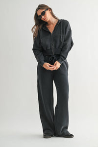 Mineral Wash Luxe Wide-Leg Sweatpants - Deep Navy