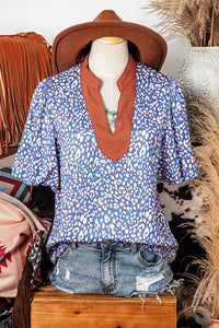 Mae Leopard Print Spot Contrast Half Puff Sleeve Shirt