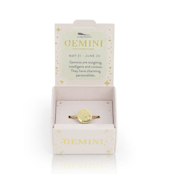 Lucky Feather Zodiac Signet Ring - Gemini