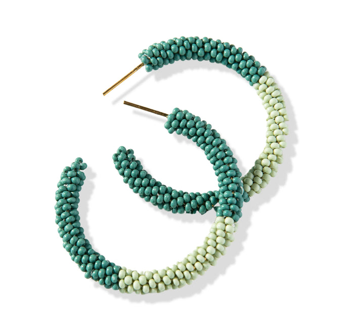 Ink + Alloy Teal Mint Color Block Small Seed Bead Hoop Earrings