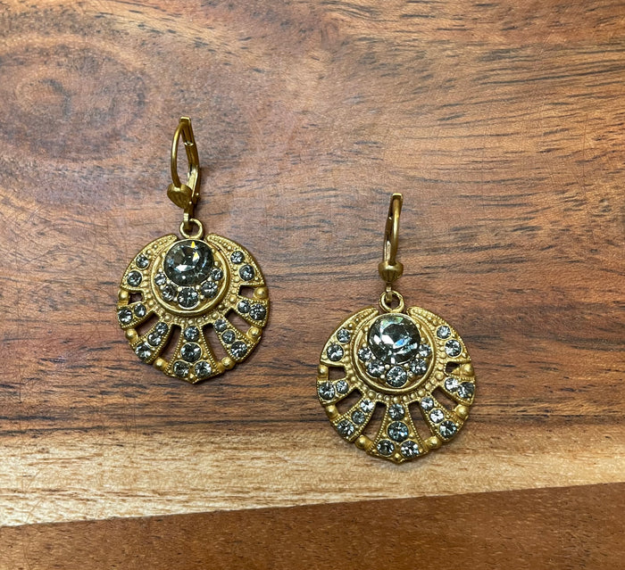 La Vie Parisienne By Catherine Popesco Palmetto Leaf Grahpite Crystal Earrings